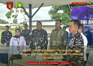 Kodim 1006/Banjar Hadiri Panen Ketahanan Pangan TNI AL Tahun 2025 Bersama Presiden RI Secara Vicon
