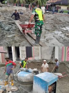Dari Aduk Semen hingga Pengecoran, Babinsa Ikut Bekerja Bersama Warga