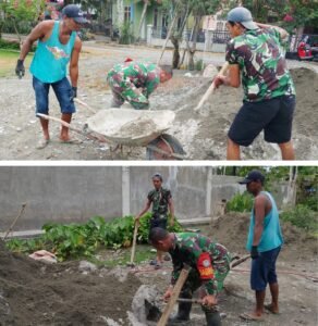 Babinsa Kodim 0105/Aceh Barat Bantu Bangun Rumah Warga Perkuat Kemanunggalan TNI dan Rakyat