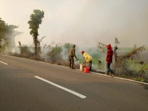 Babinsa Koramil 1003-04/Kandangan Pimpin Aksi Cepat Padamkan Karhutla di Sungai Kupang