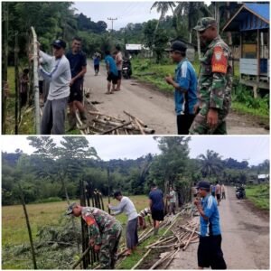 Rumput Liar dan Sampah Ganggu Jalan Desa, Babinsa Koramil Teupah Barat Turun Tangan