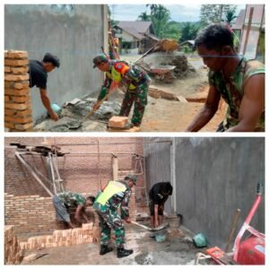 Gotong Royong Bangun Rumah Warga, Babinsa Koramil 01/SM Perkuat Kedekatan dengan Masyarakat